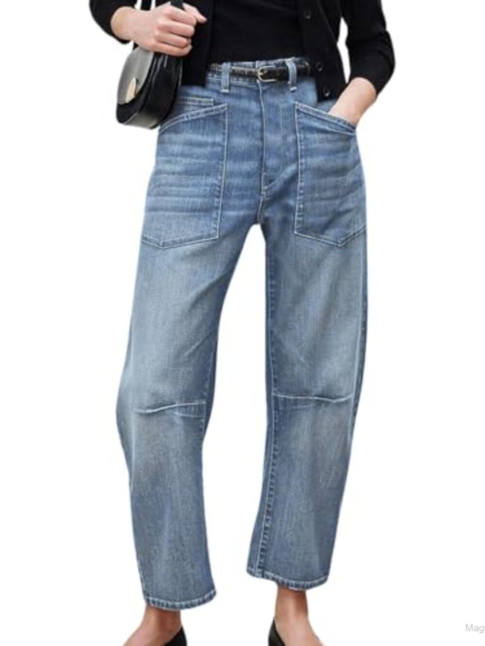 Womens Baggy Barrel Jeans Mid Rise Wide Leg Vintage Denim Ankle Pants Boyfriend